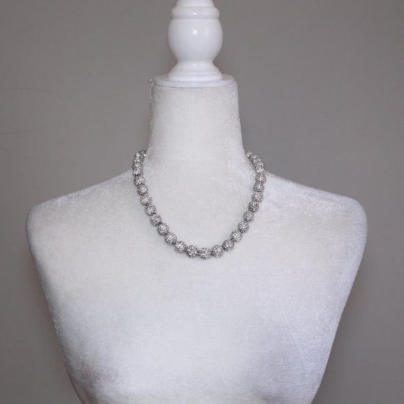 NWOT Cara NY Crystal Pave Beaded Necklace Silver - Picture 2 of 15